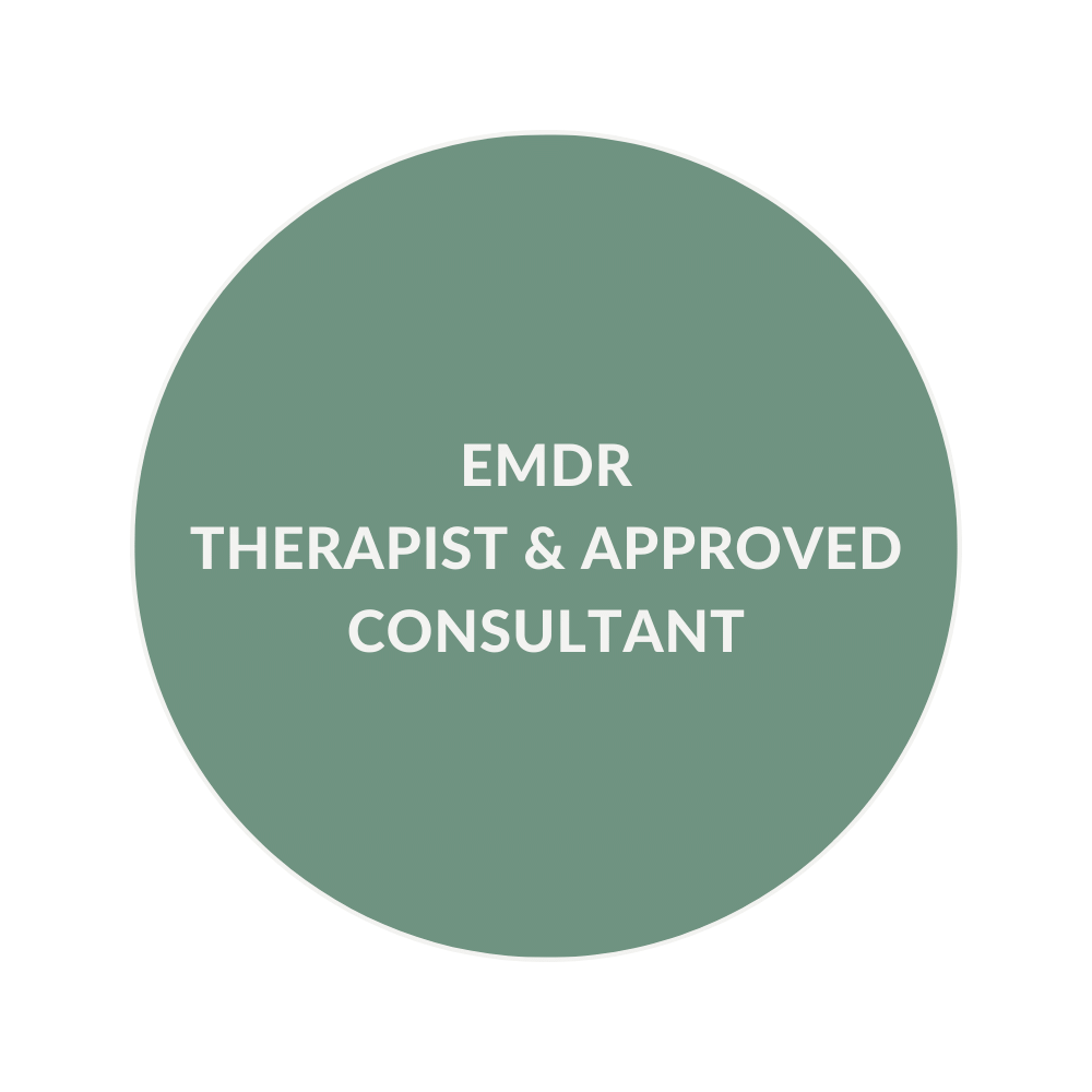 A sphere with the text 'EMDR Therapist & Approved Consultant' inside it.